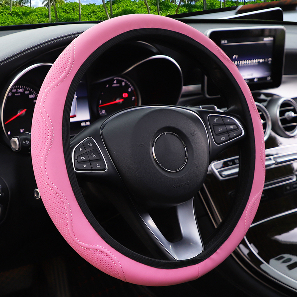 Fiber Leather Embossed Corrugated Elastic Stretch Steering Wheel Cover