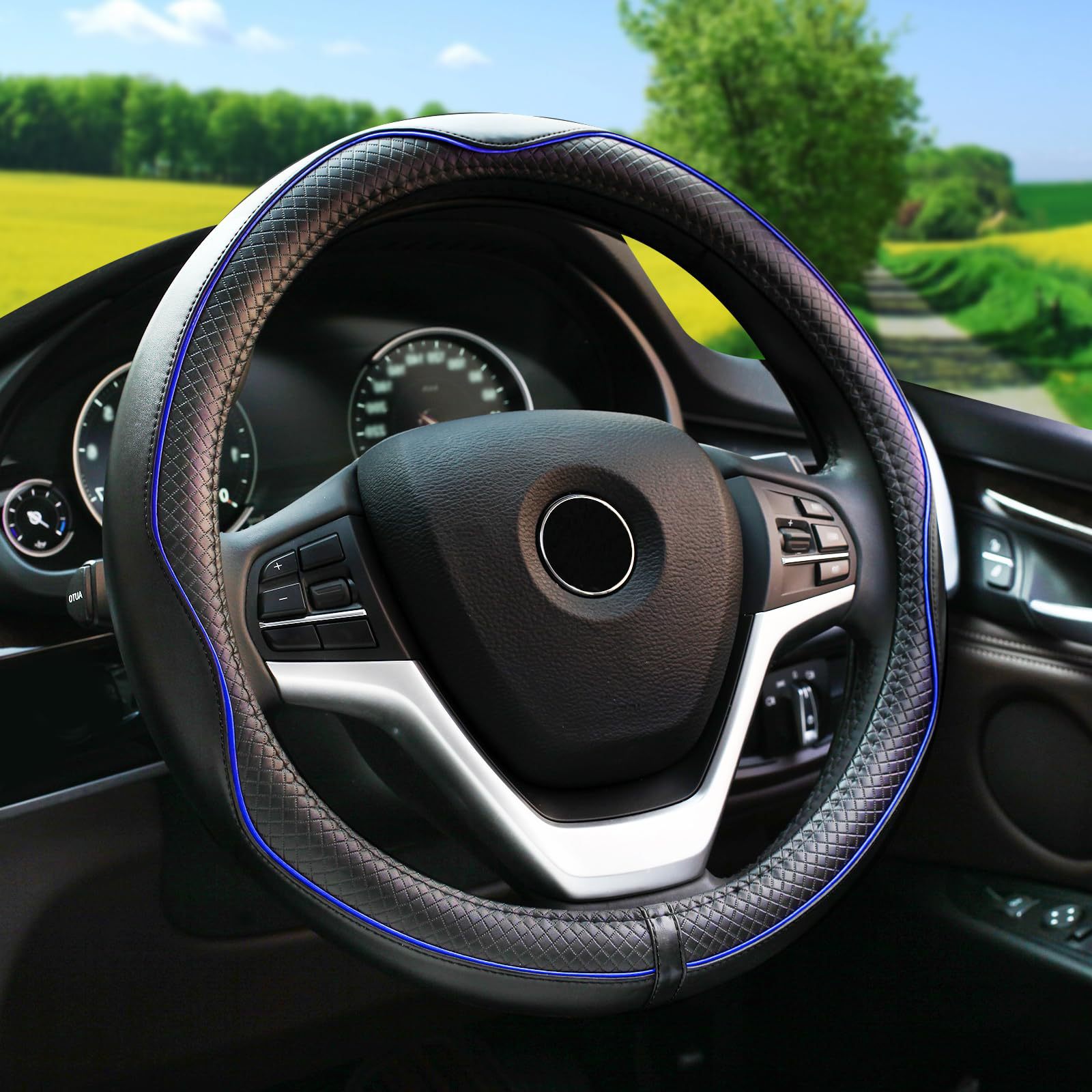 Embossed All-Season Universal Leather Steering Wheel Cover