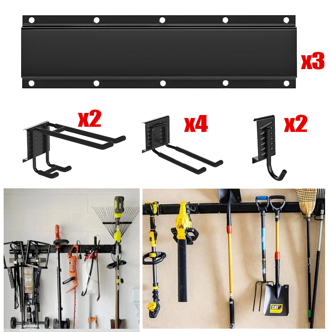 3x Garage Garden Tool Holder Storage Rack Shed Wall Mounted Organiser Long Hooks