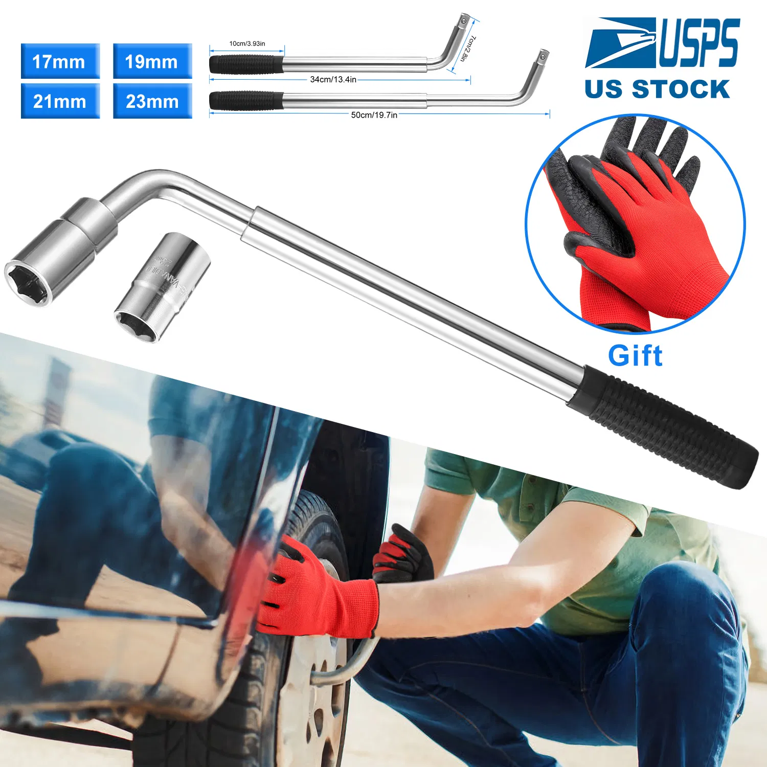 Telescoping Lug Wrench Extendable Tire Wheel Nut Wrench with CR-V Sockets…