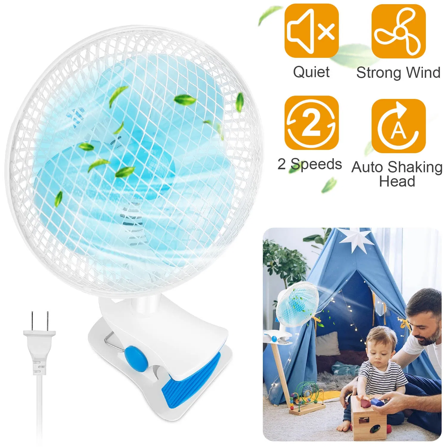 2 Speed Quiet Clip Fan, Auto Oscillation Personal Fan, Anti-Pinch Design Small Fan for…