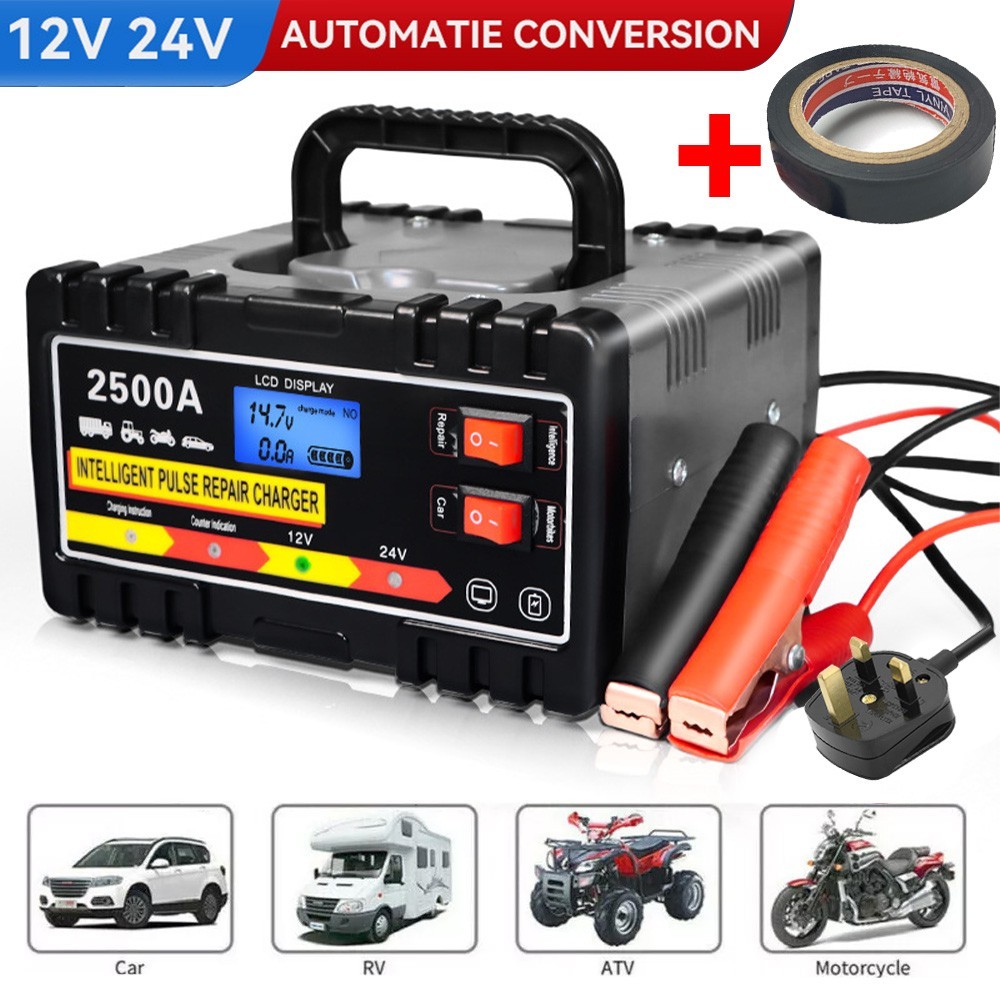 2500a Heavy Duty 12 24v Automatic Car Battery Charger Smart Pulse Repair Trickle