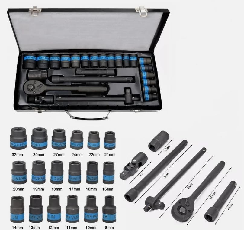 Heavy Duty Ratchet Wrench 8-32mm Metric Socket Set Metal Case Socket Set