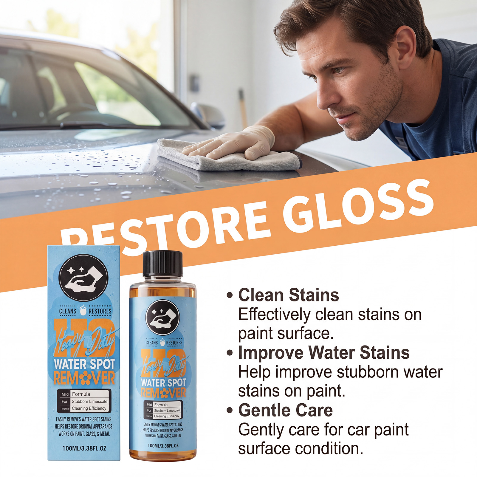 Car Water Spot Remover, Windshield Glass Stain Cleaner For Clear Visibility Daily Care