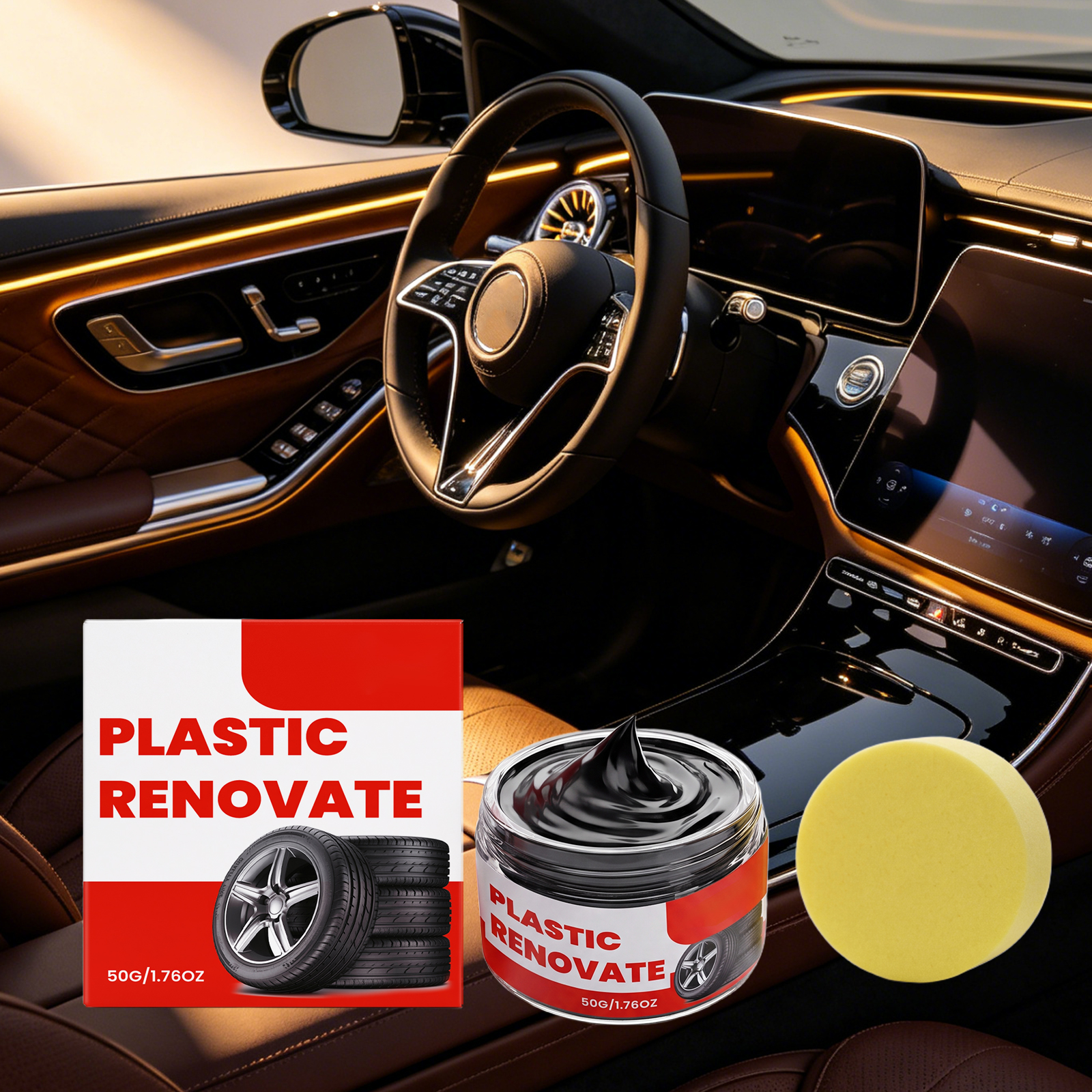 Plastic Restorer Cream, Car Trim Polish & Gloss Coating For Interior Exterior Plastic…