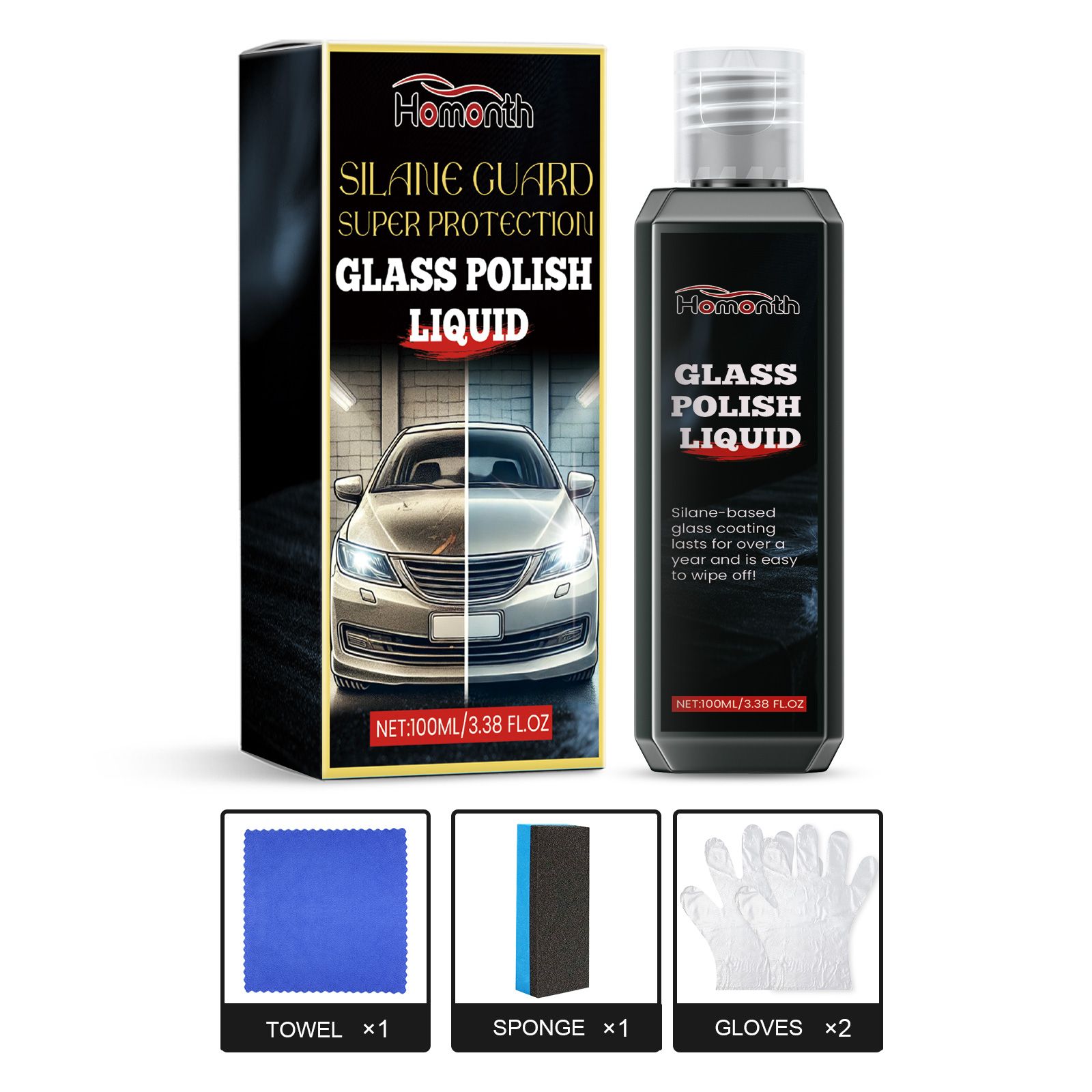 HOMONTH Automotive Glass Polish Liquid Kit, 100 ml Kit