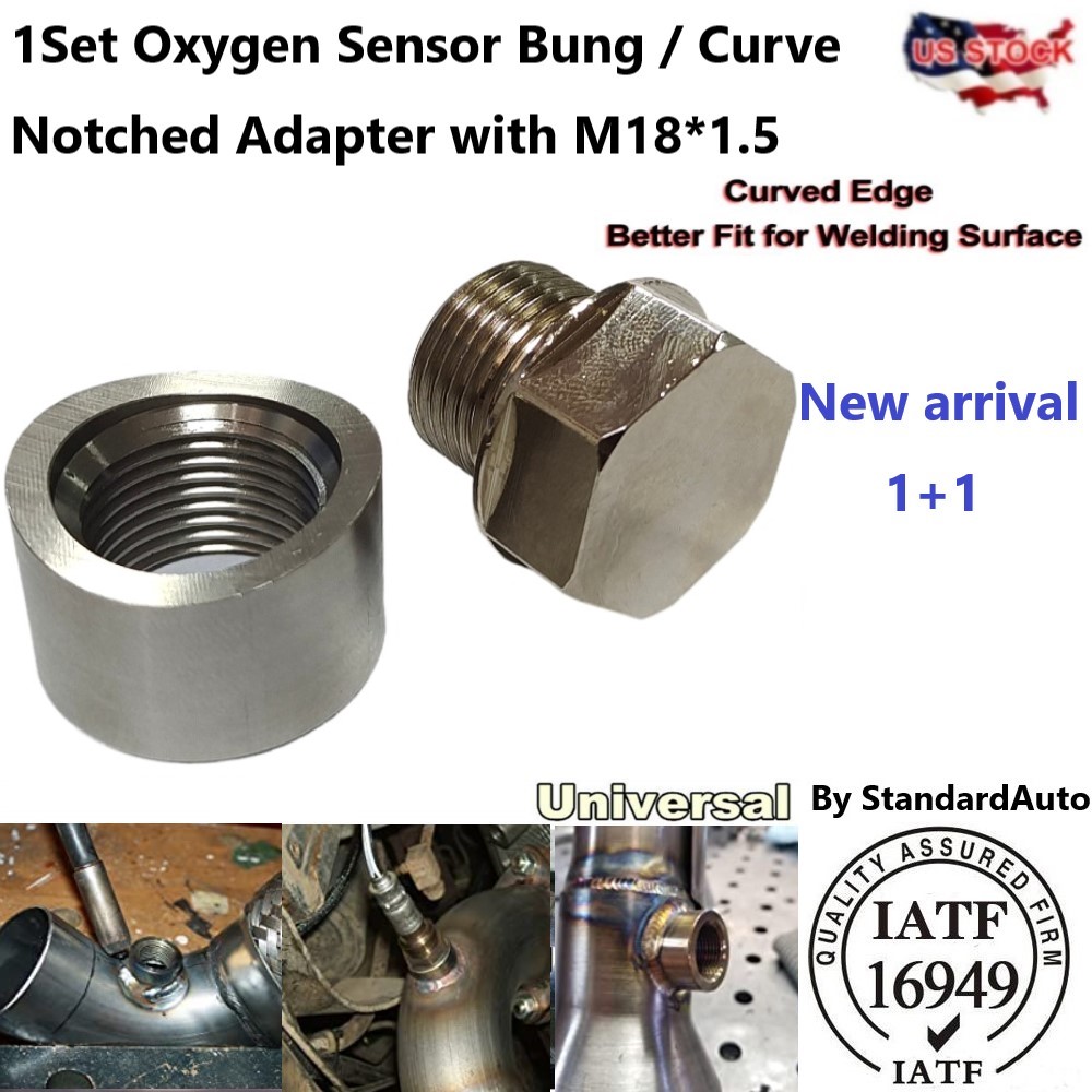 2 Sets Catalytic Converter Notched Style O2 Oxygen Sensor Bung And Plug M18X1.5