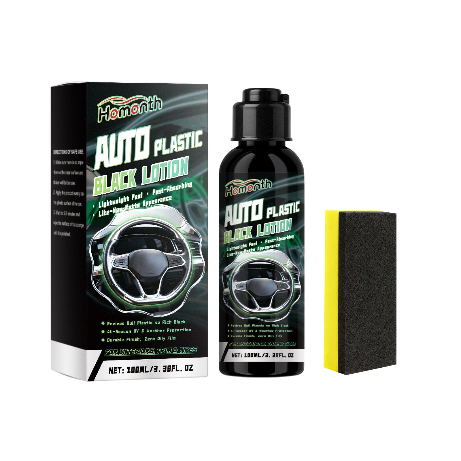 HOMONTH Automotive Plastic Trim Care Liquid, 100 ml with 1 Sponge