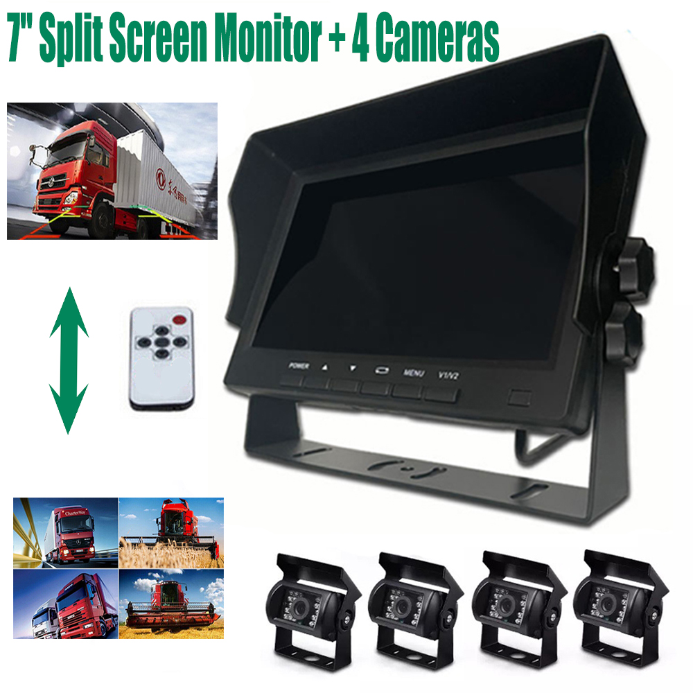 7in Screen 4CH Car Monitor Portable Reversing Camera For Truck RV BUS Trailer