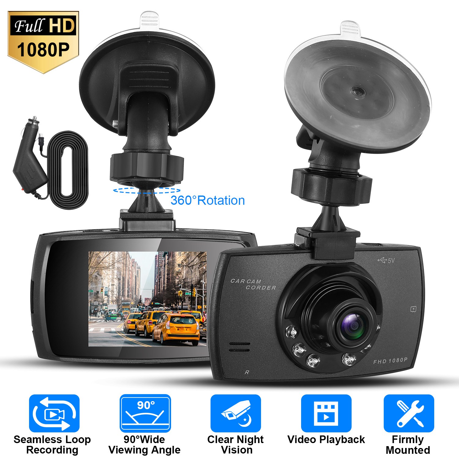 Full HD 1080P Car DVR Recorder, 90 Degree Wide Angle Dashcam, Night Vision With Infrared…