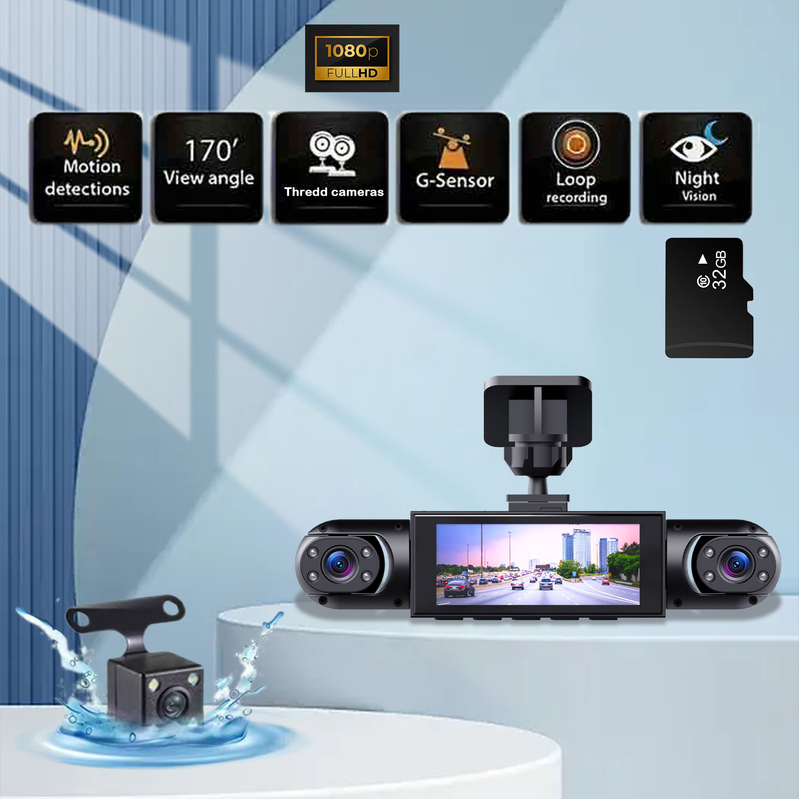1080P High-definition Driving Recorder With Four Lenses, High-definition Night Vision…