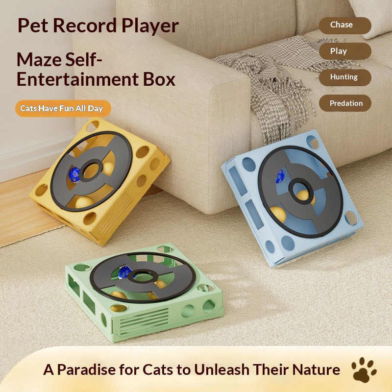 Gramophone Maze Box Pet Cat Turntable Track Self-Entertainment Boredom-Busting Toy