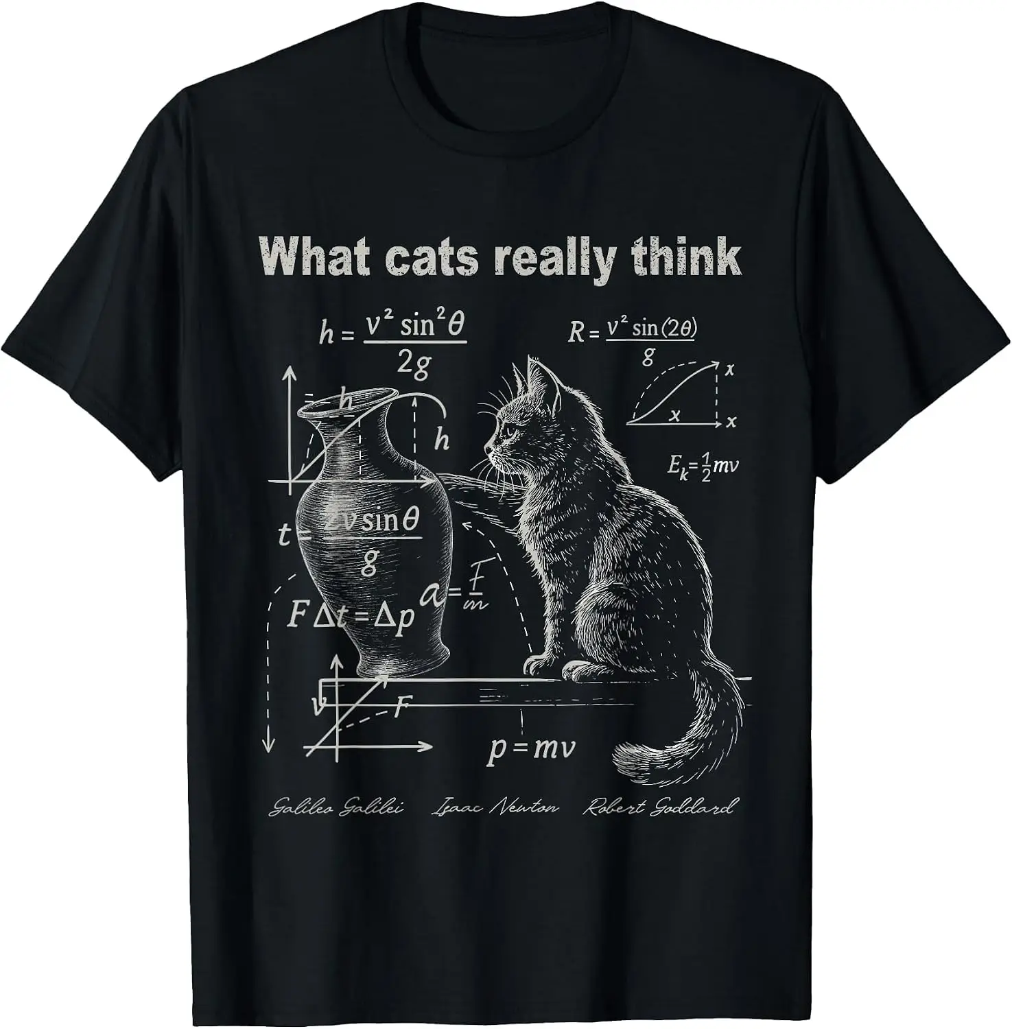 Funny Cat Physics Humor Design What Cats Really Think T-Shirt Men T Shirt vintage Cat…