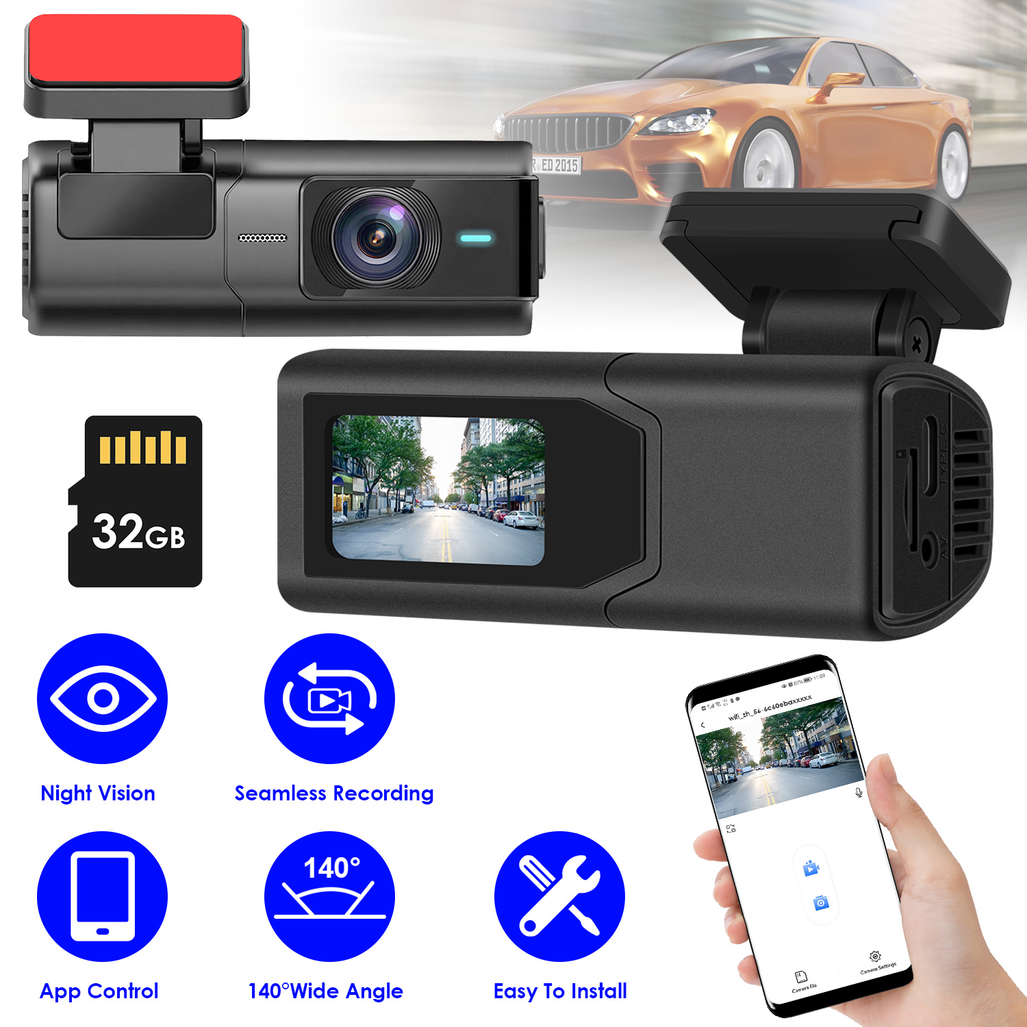 1-Pack 2K HD Front Dash Cam For Car With IPS Screen Night Vision Loop Recording Included…