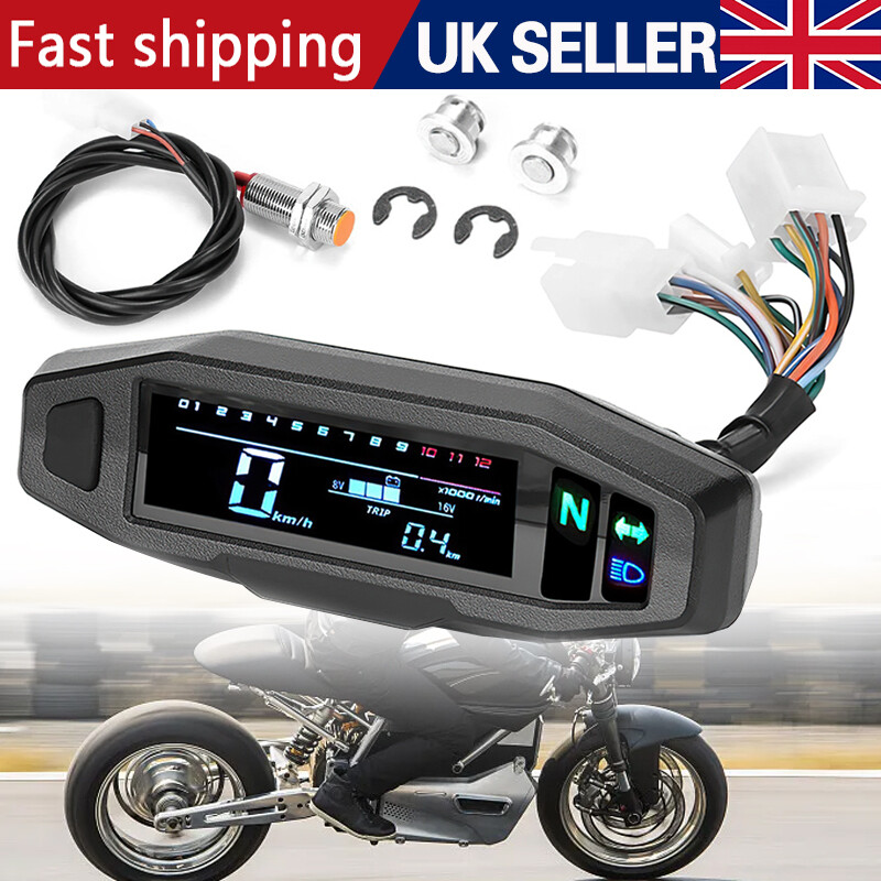 Universal Motorcycle LCD Digital Speedometer Odometer Tachometer Gauge Sensor
