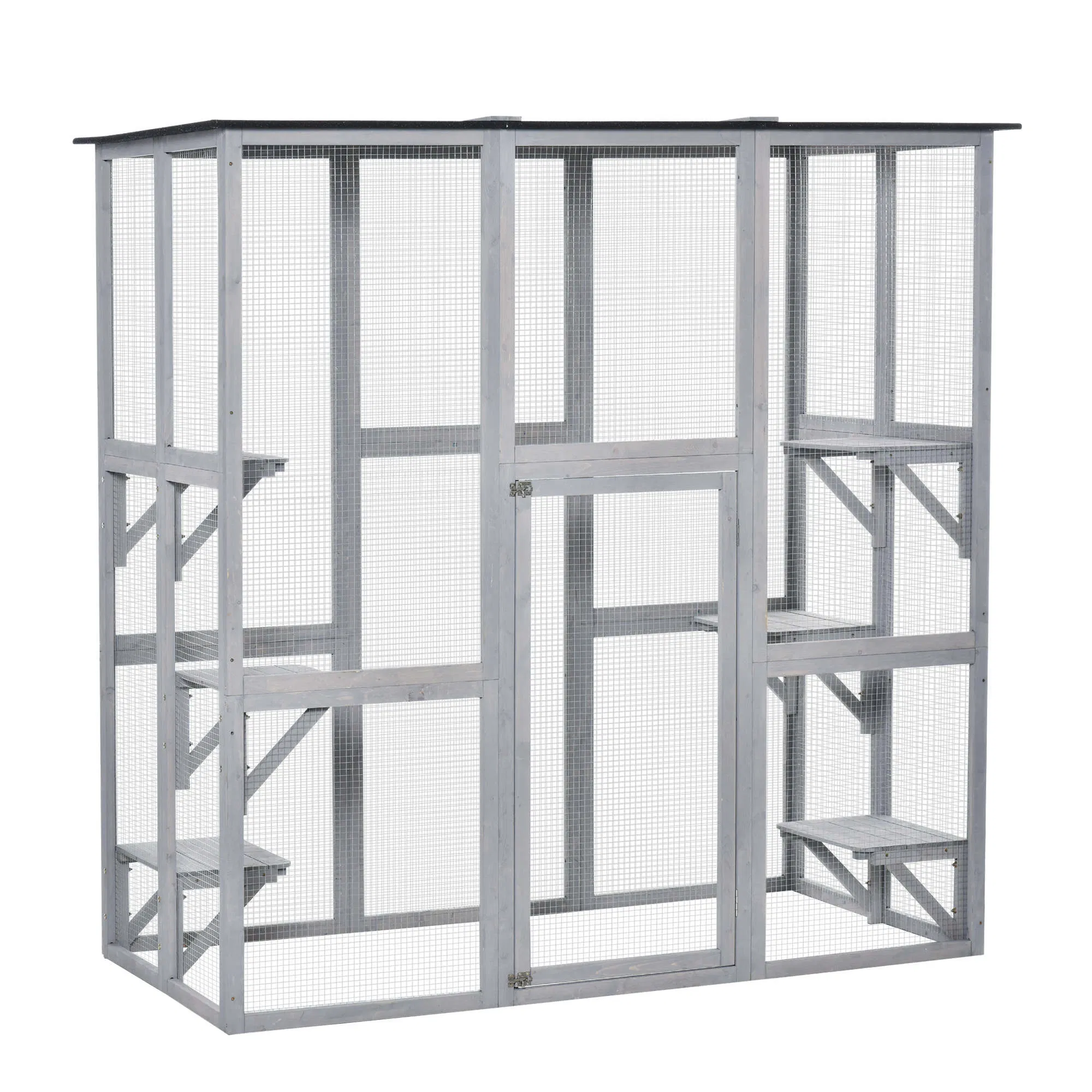 Large Outdoor Catio Enclosure, Weatherproof Cat House with Asphalt Roof, Wooden Cat Patio…