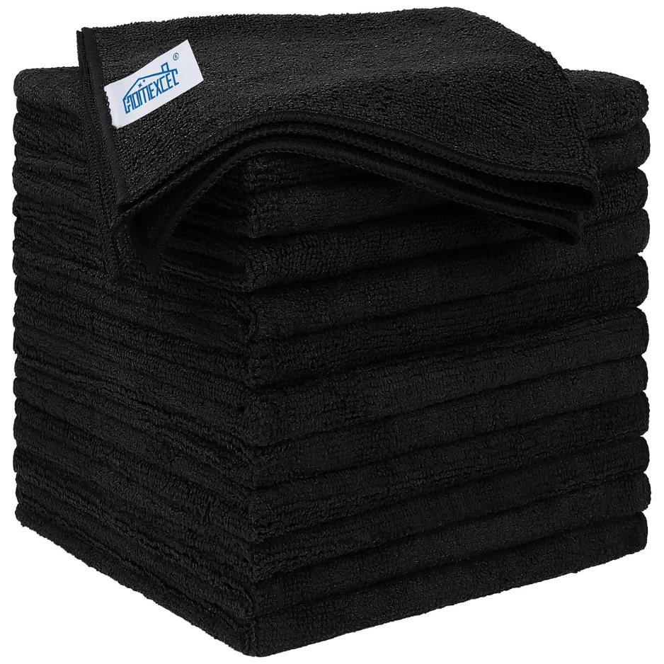 Black Microfiber Cleaning Cloths 12 Units, 12.5x12.5 Inch Absorbent Lint Free Towels For…