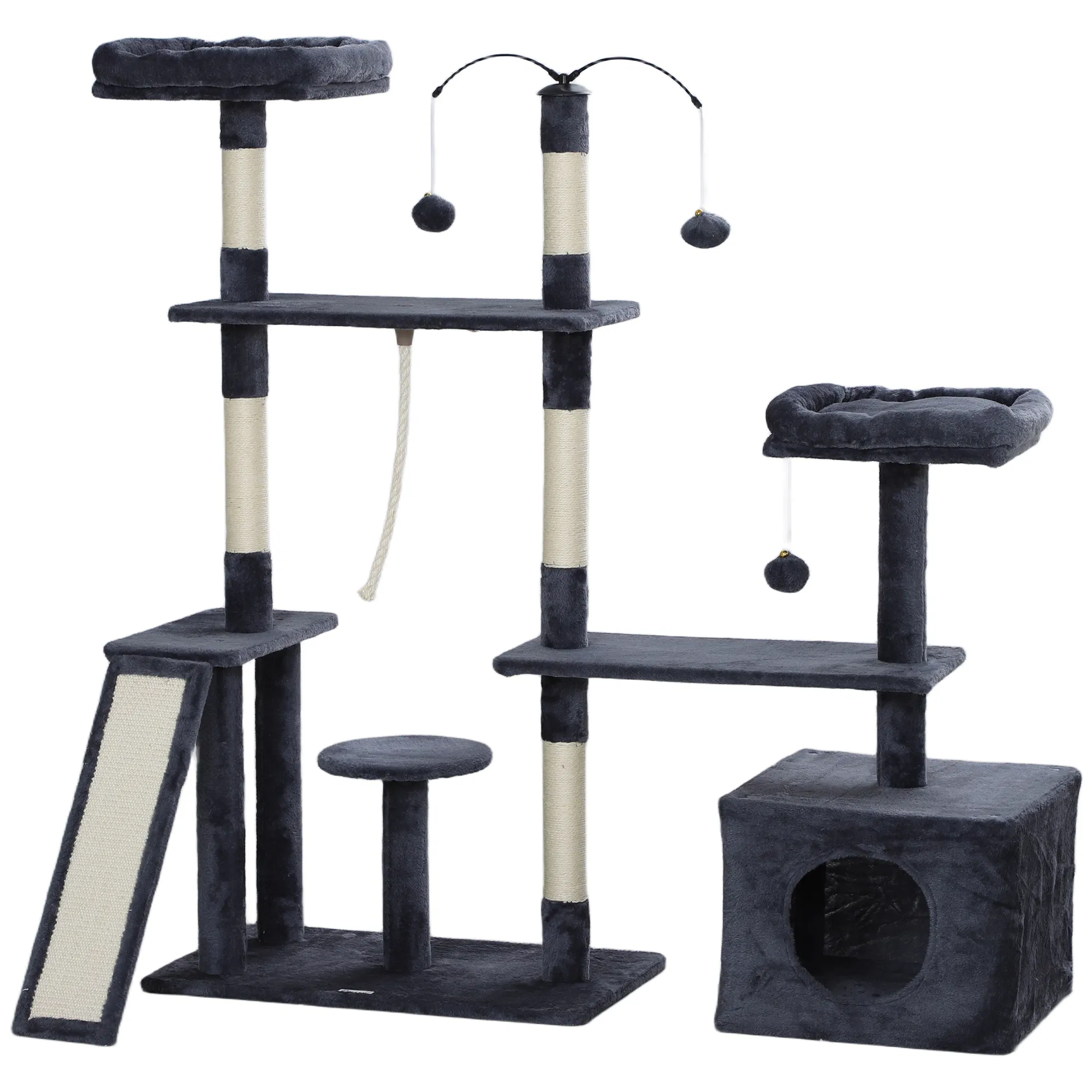 53" Cat Tree, Cat Tower with Scratching Posts, Cat Condo, Beds, Platforms, Toy Balls for…