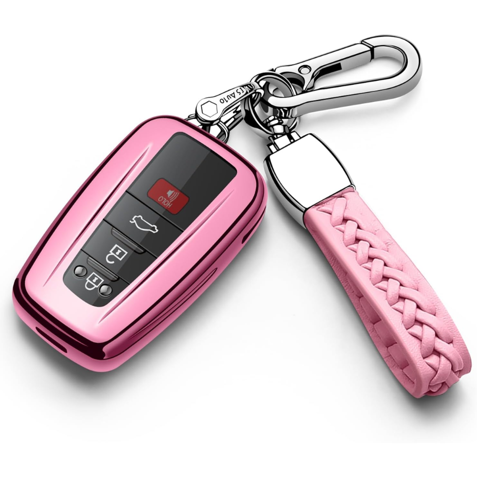 Pink TPU Key Fob Cover With Keychain, Soft Key Shell Case For Toyota RAV4, Highlander…