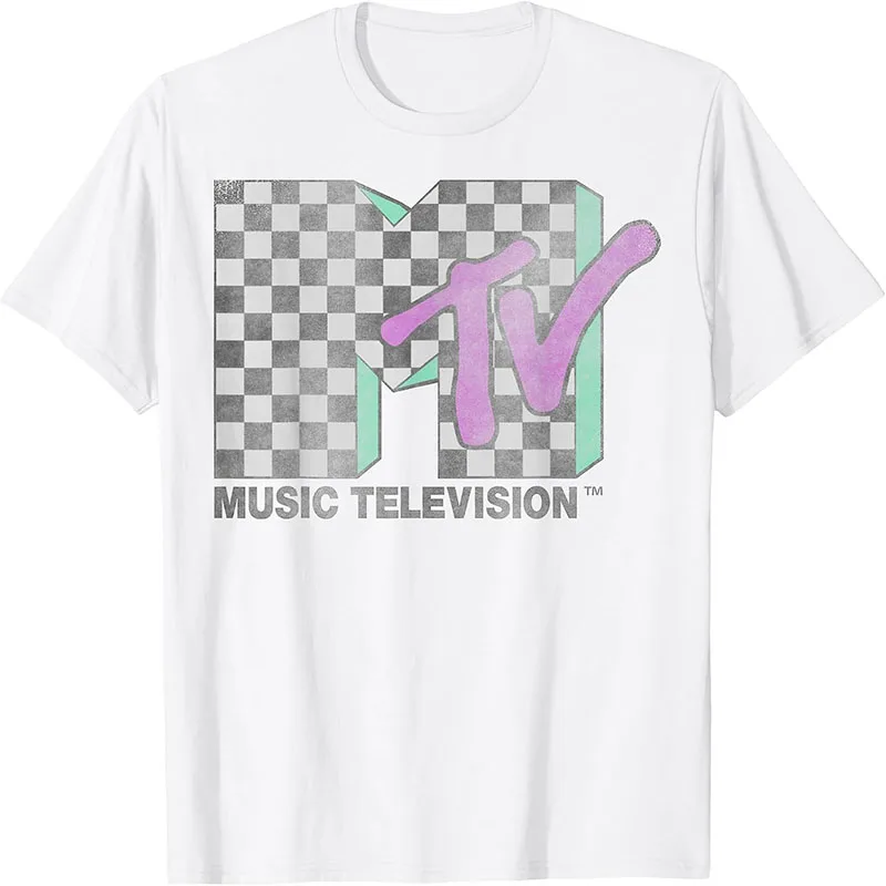 Men Women MTV Checkerboard Logo Retro 80s 90s Music Television Graphic T Shirt Vintage…