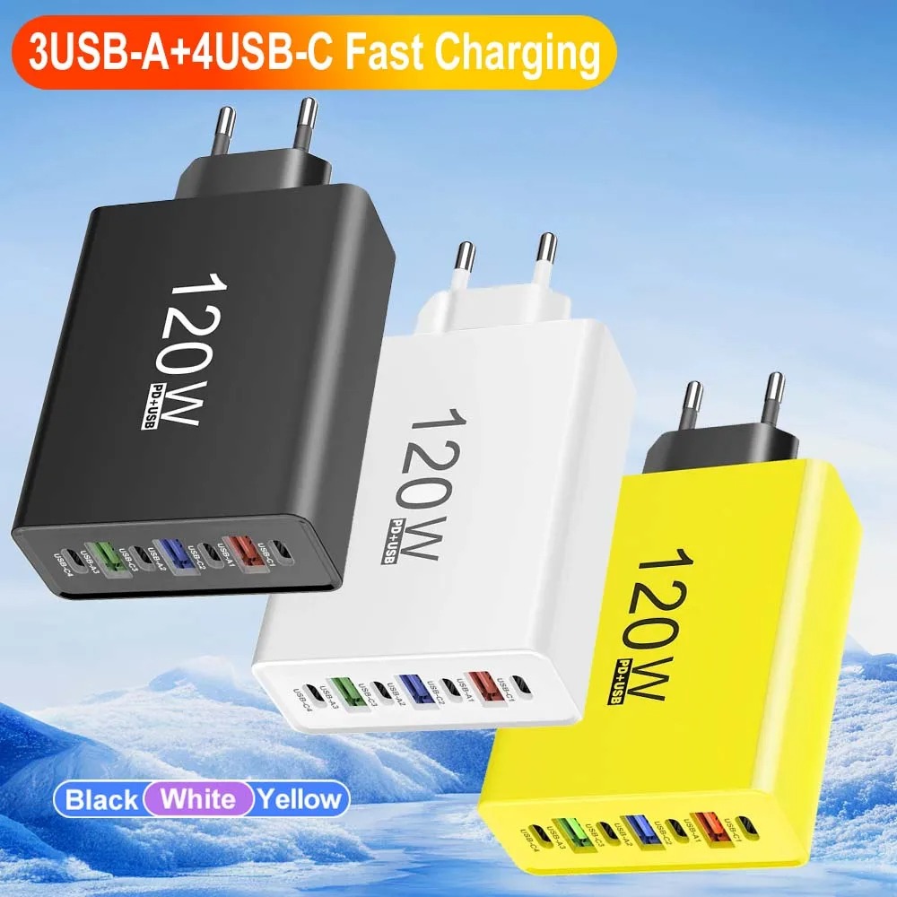 USB-C Charger, 120W Total Power, Multi-port Fast Charging, Type-C Interface, Compatible…
