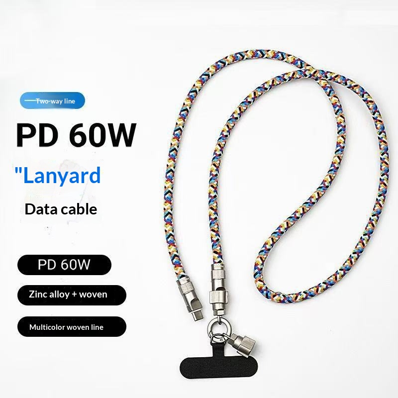 style Phone Charging Cable And Lanyard 2-in-1 Braided Anti-loss Cord