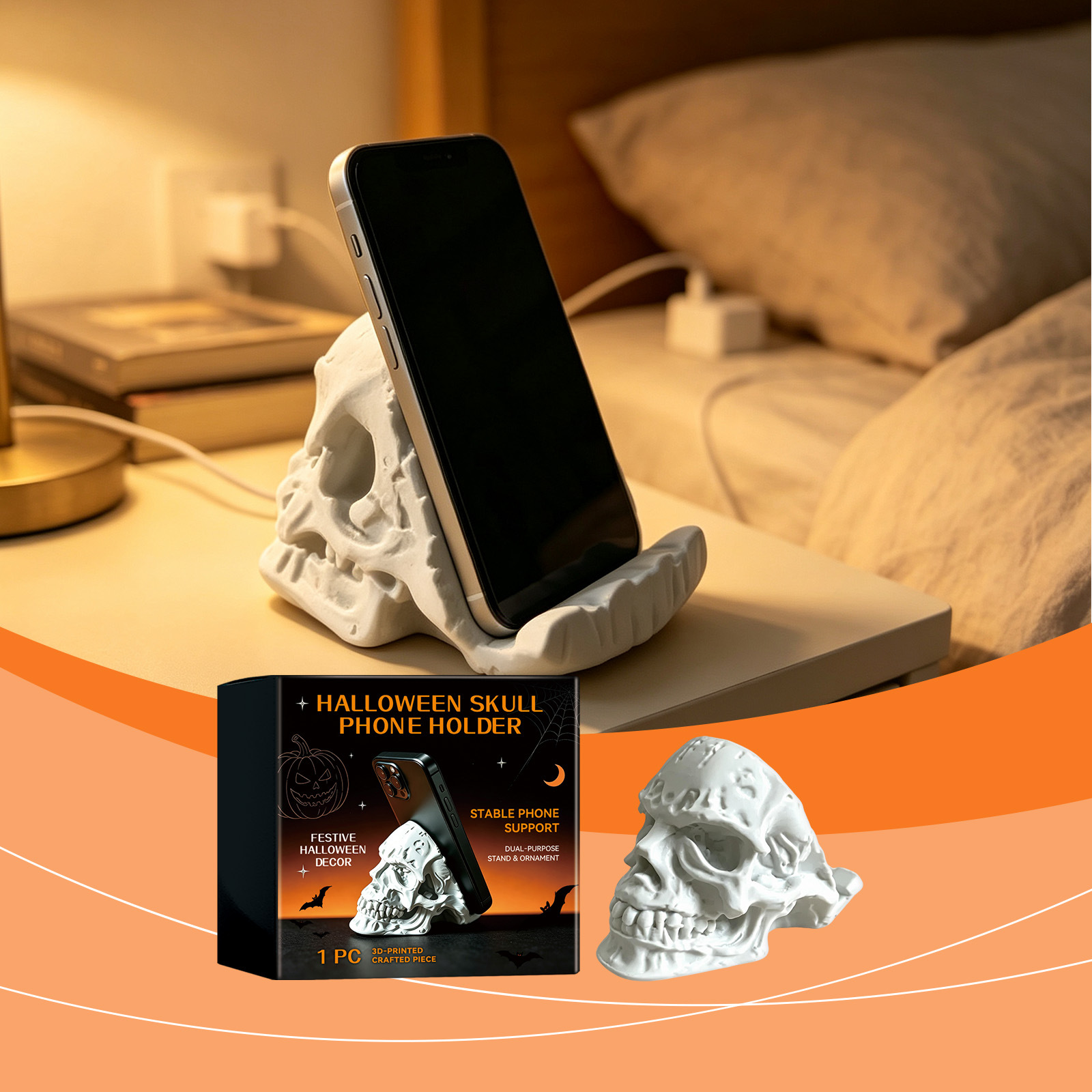Halloween Skull Phone Holder, Creative 3D PLA Desktop Cell Phone Stand, Funny Skeleton…