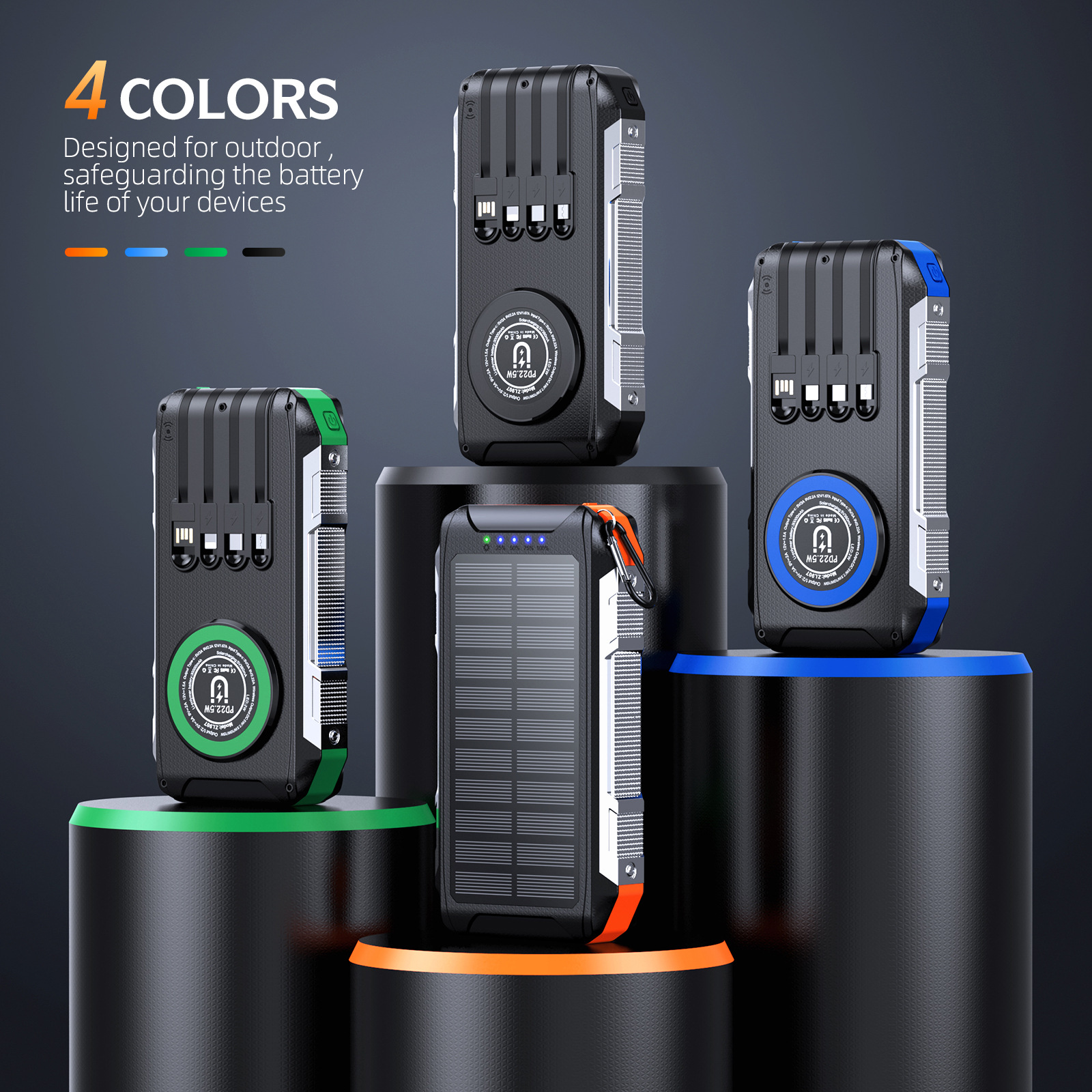 Magnetic Wireless Charging Solar-Powered Power Bank Outdoor Rugged Fast-Charging Portable…