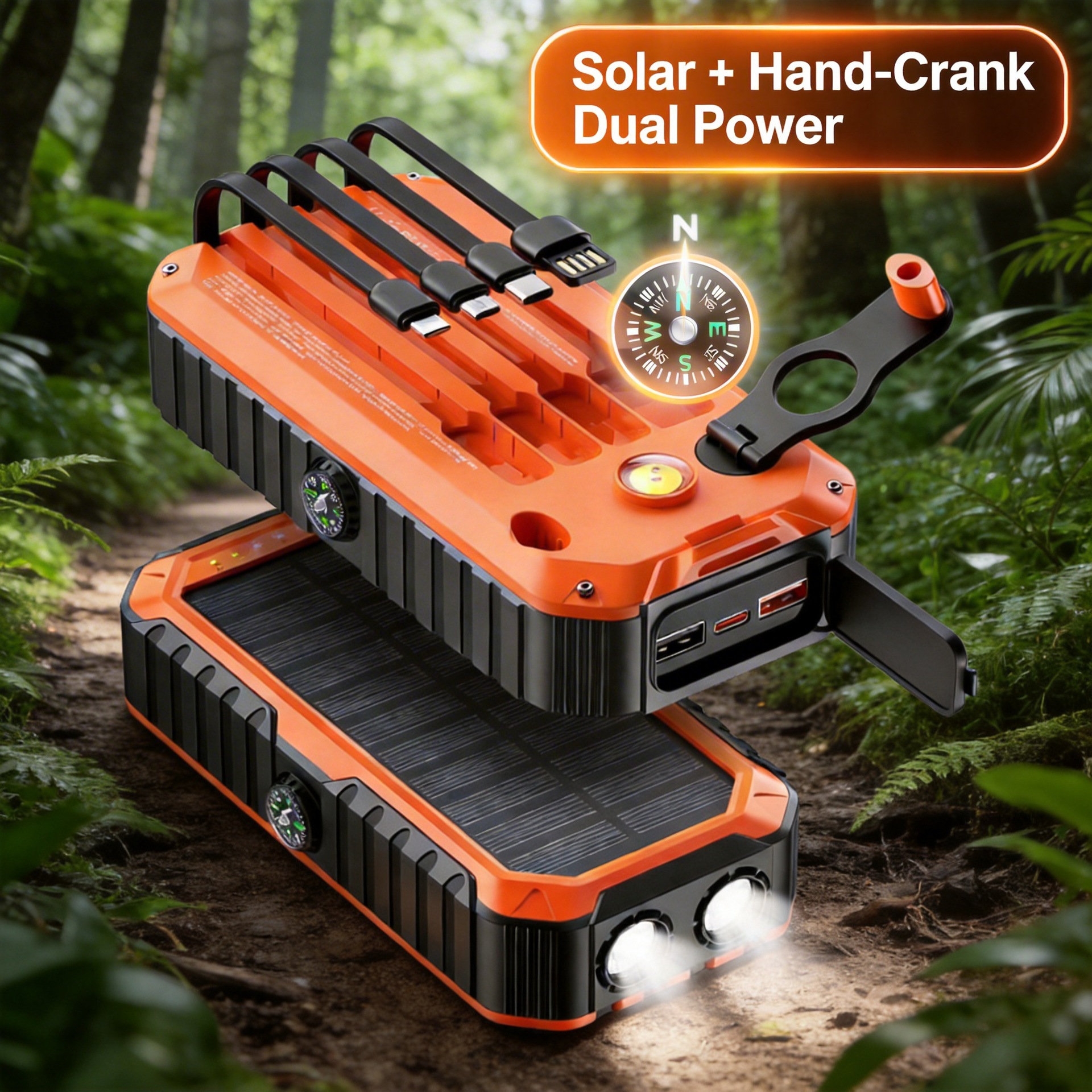 Hand-cranked Solar-powered Mobile Power Bank With Built-in Cable And Fast Charging