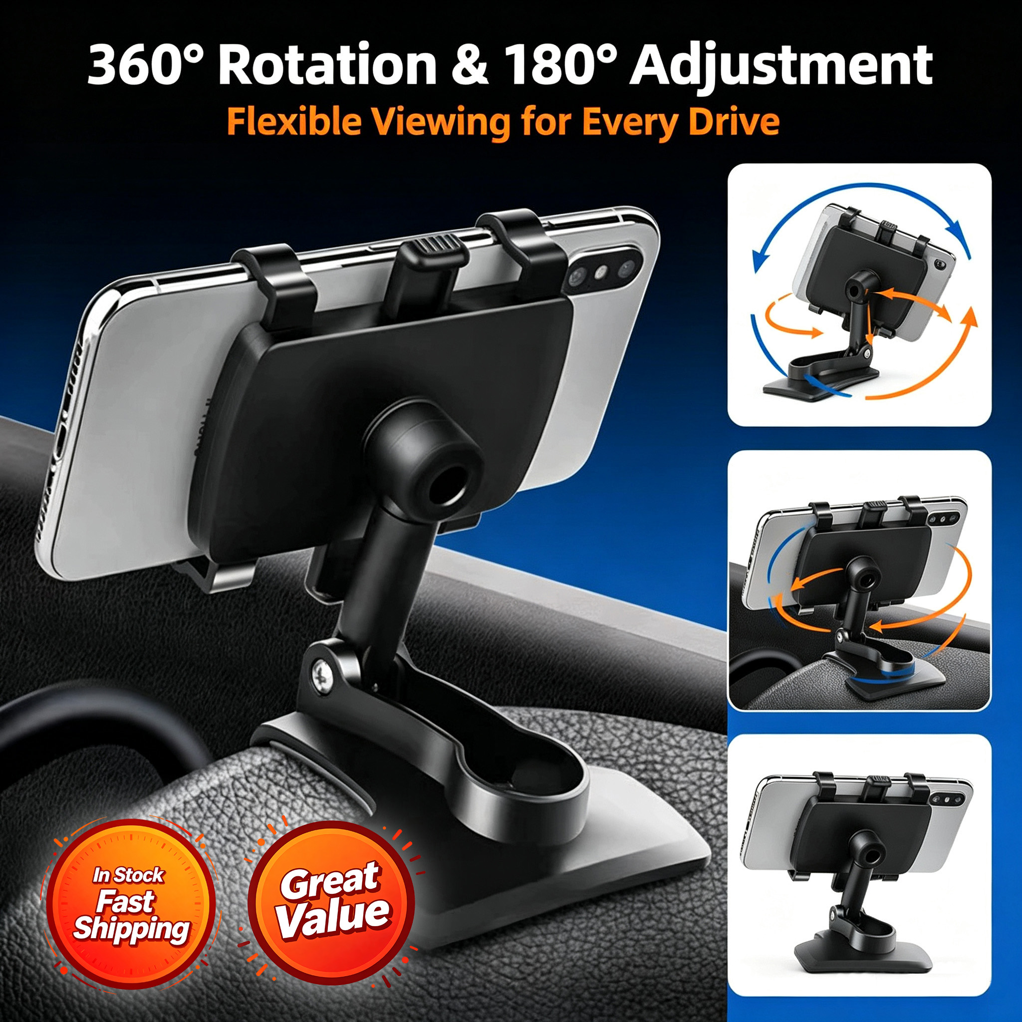 Multifunctional Rotatable Car Phone Holder Dashboard & Rear View Mirror Cell Phone Mount…