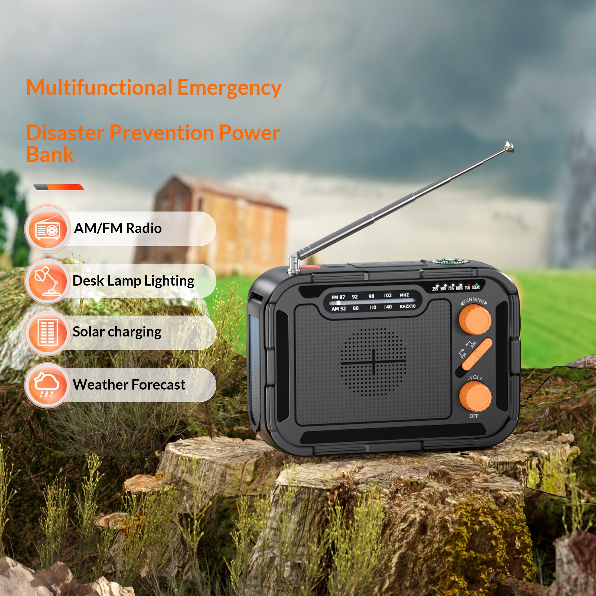 Outdoor Multi-Function Emergency Portable Power Bank 5000 MAh Solar-Powered