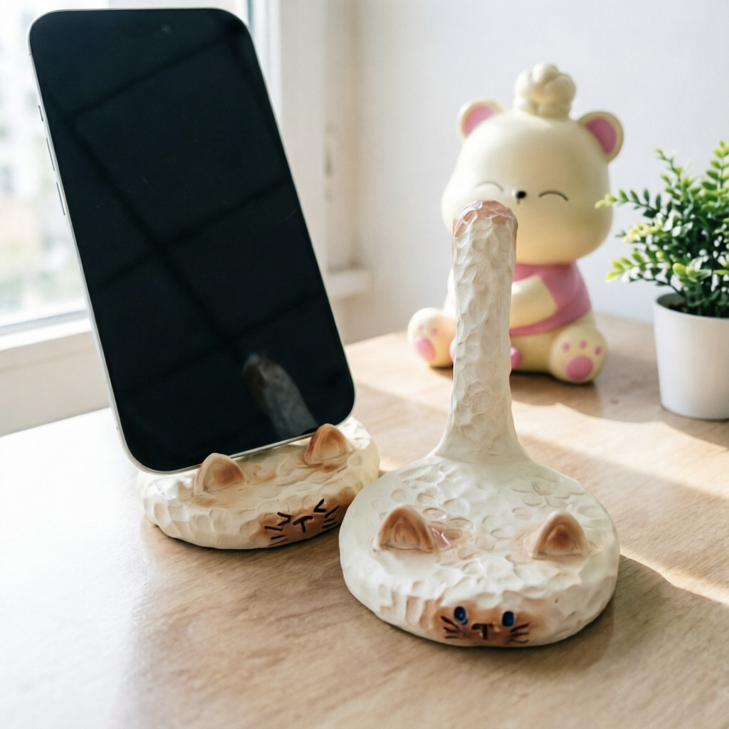 Siam Cat Figurine Phone Holder Cream-Style Decorative Item