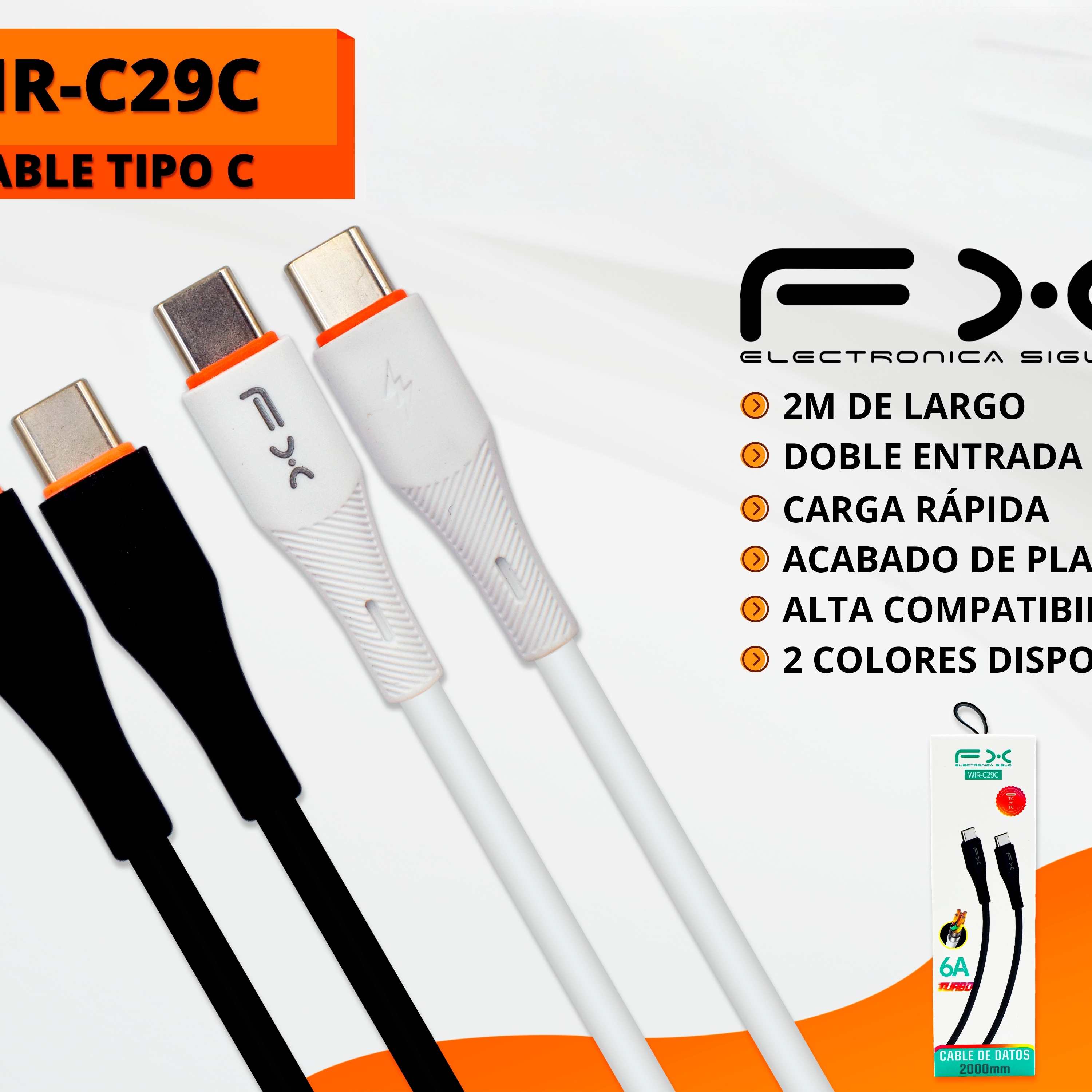Type-c Double-ended Charging Cable 6a Fast Charging Black 2m