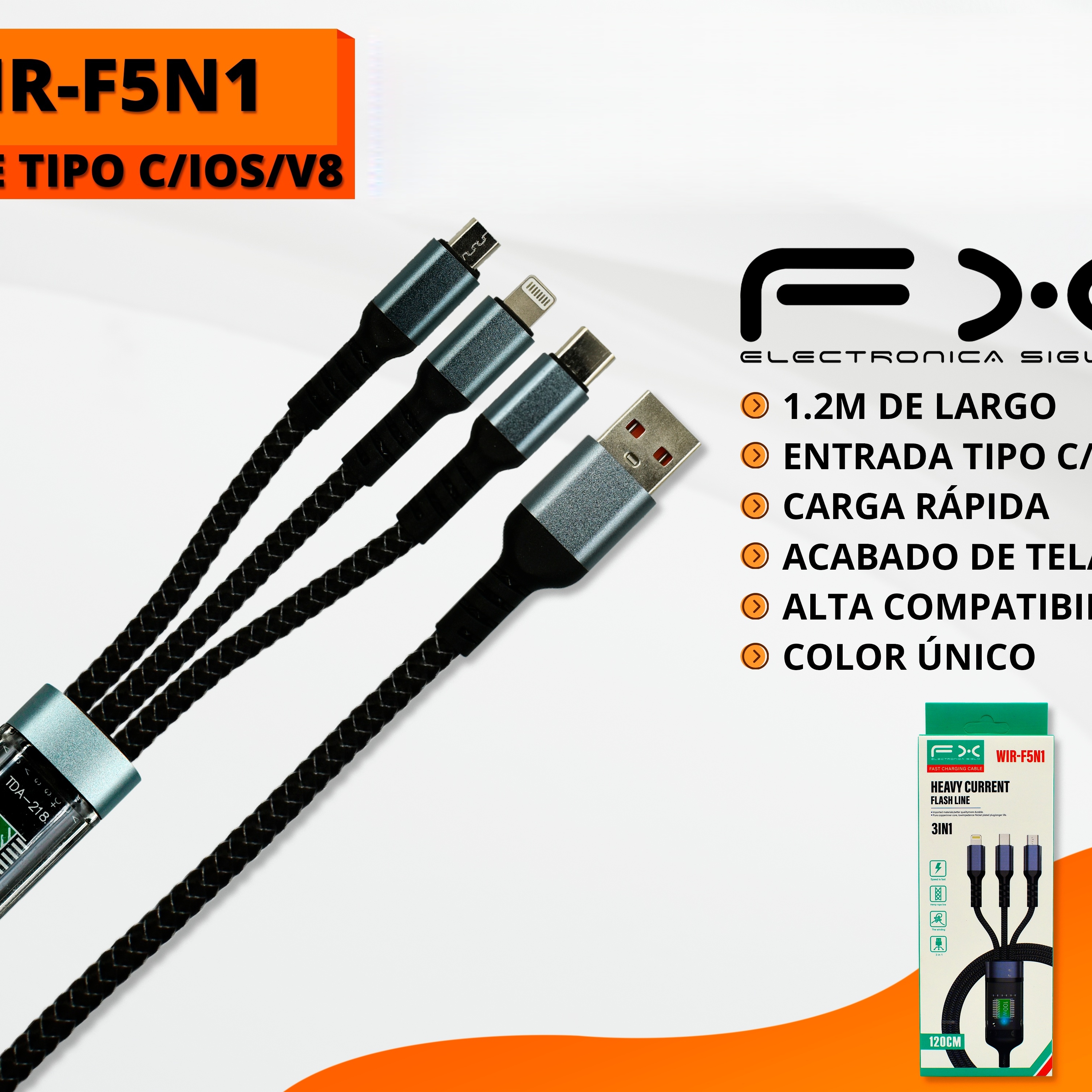 Data Cable Three-in-one Type-c/ios/v8 Fast Charging 1.2m