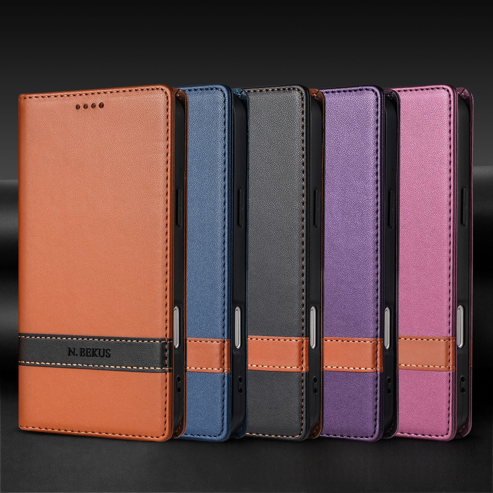 Leather Case With Patchwork Card Slot Wallet And Phone Cover
