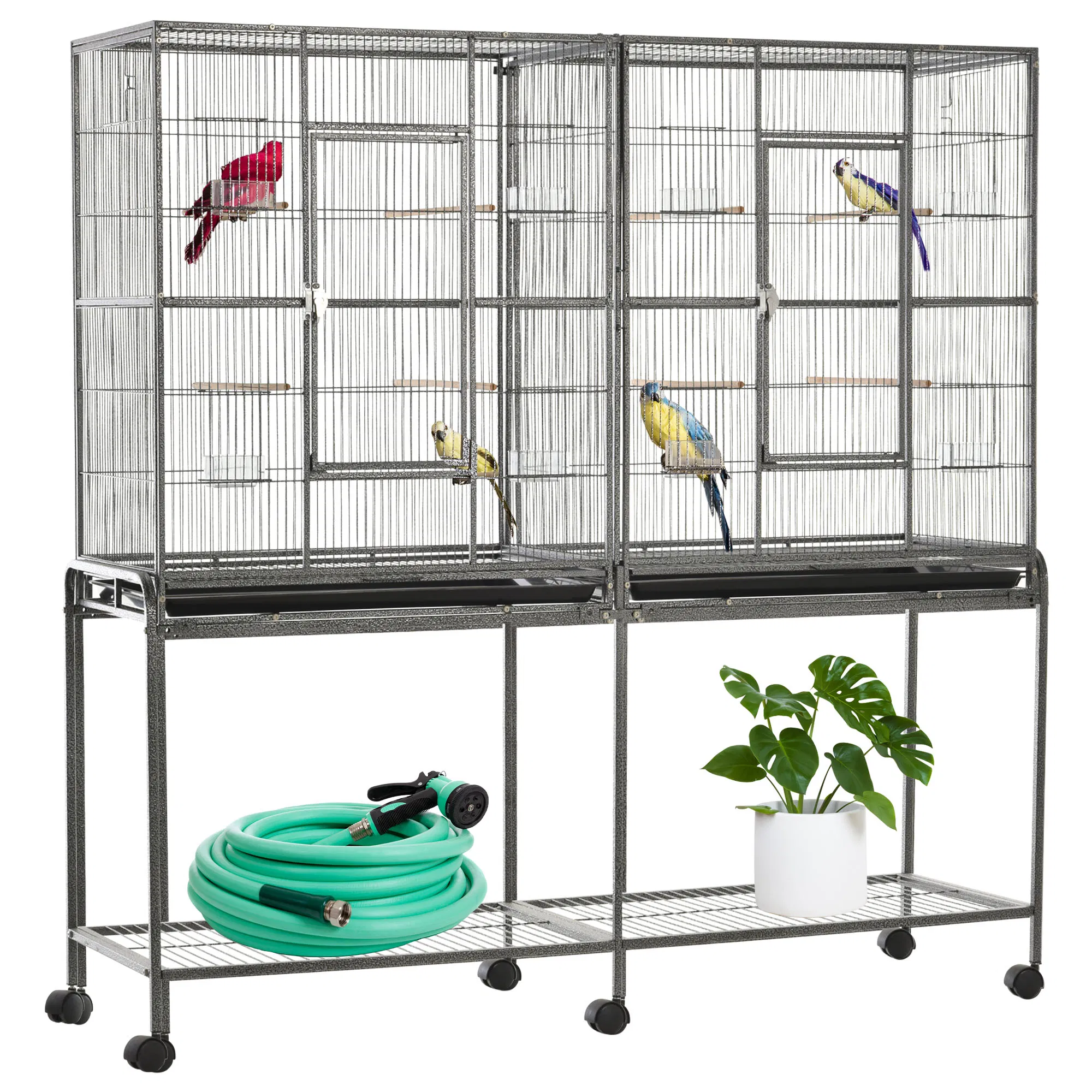 64" Extra Large Bird Cage, Rolling Metal Parrot Cage, Bird House with Detachable Rolling…