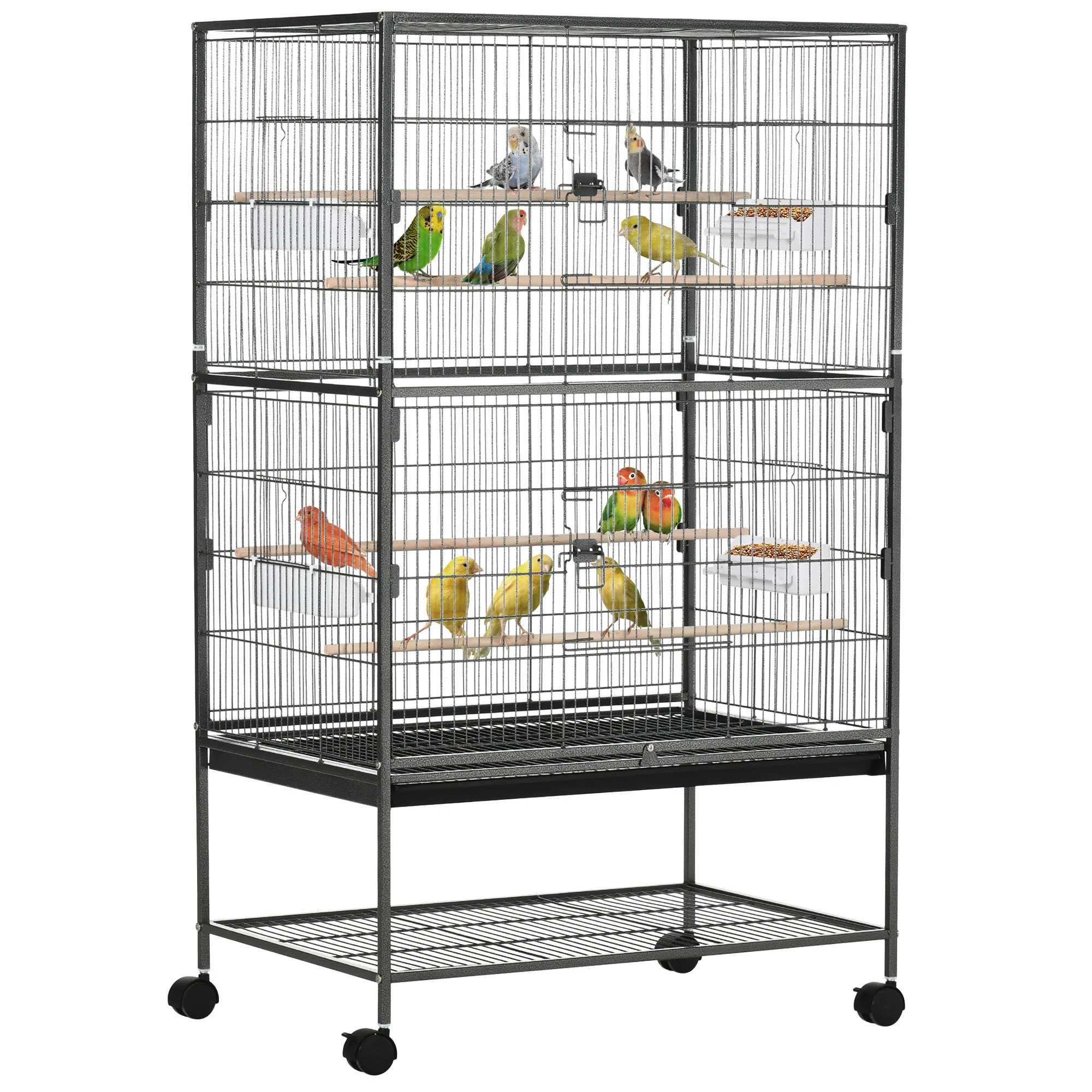 52'' Large Rolling Steel Bird Cage Bird House with Rolling Stand, Storage Shelf, Wood…