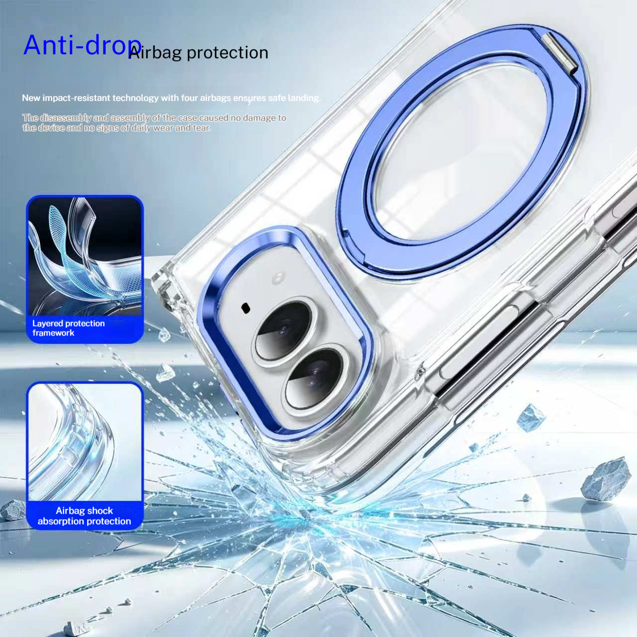 Transparent Phone Case With Magnetic Rotating Stand And Protective Cover