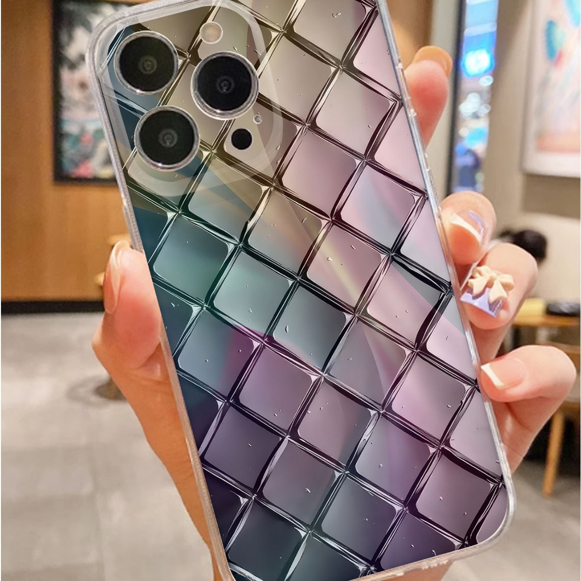 Colorful Grid Shockproof Transparent Phone Case Protection