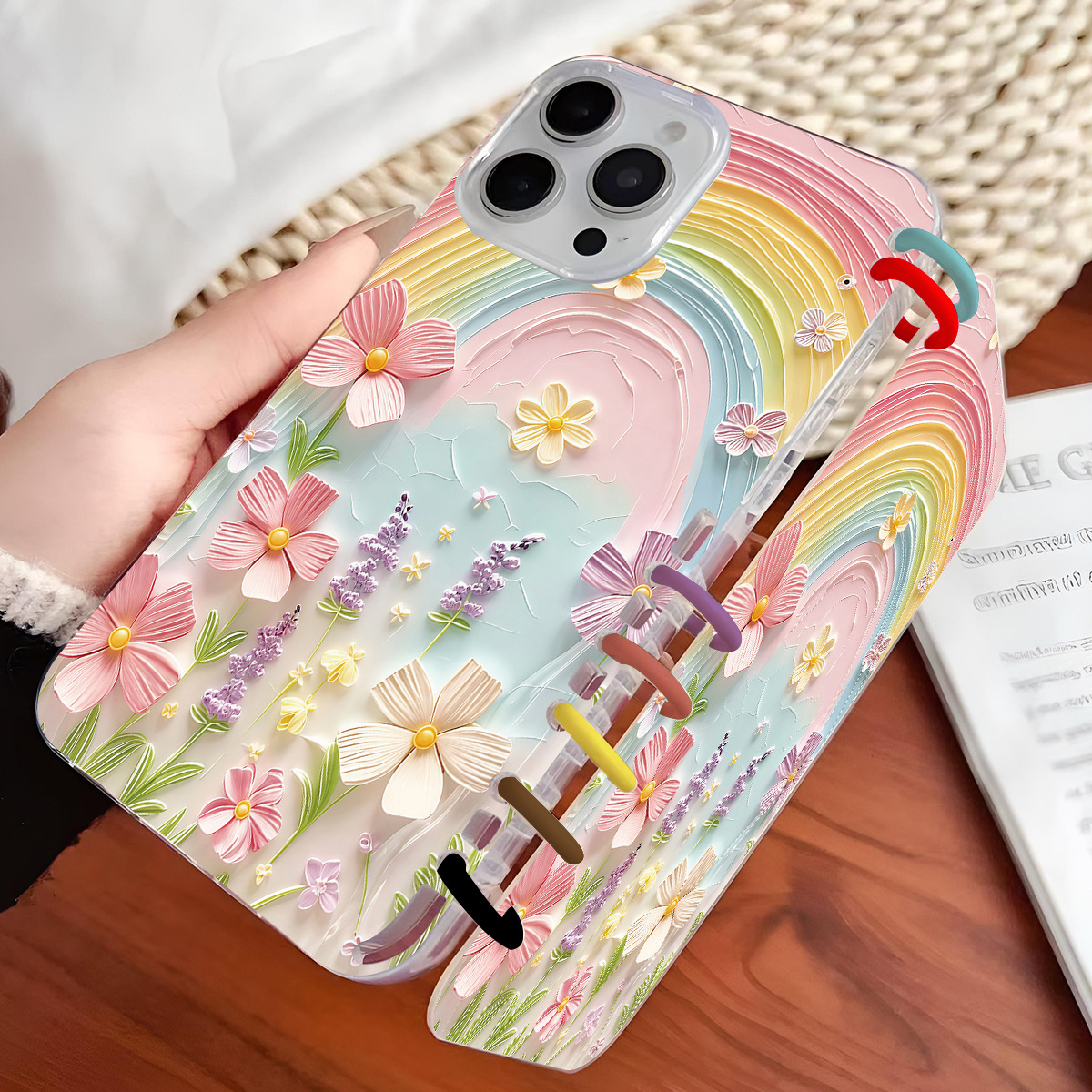 Rainbow Floral Notebook Flip Case For Mobile Phones
