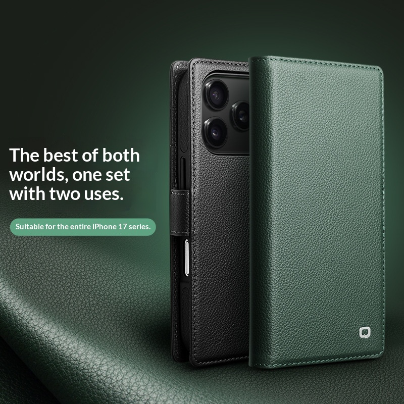 Genuine Leather Flip Phone Case With Magnetic Closure And Card Slots