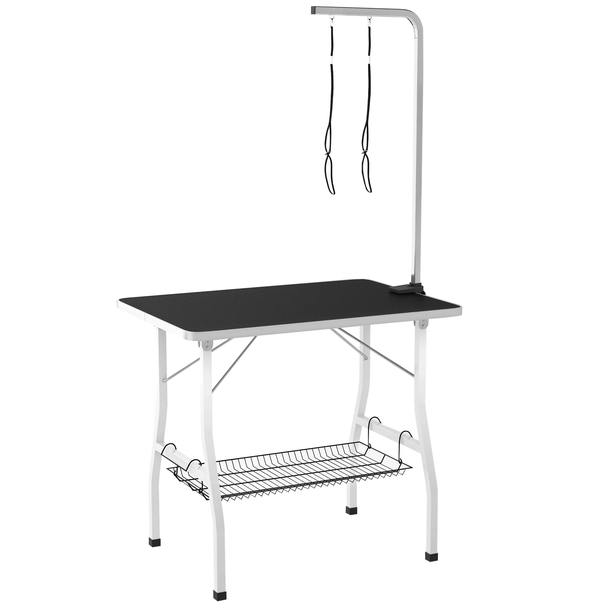 Dog Grooming Table w/ Adjustable Arm, Mesh Tray, Two Nooses, Rubber Surface, 35" x 24" x…
