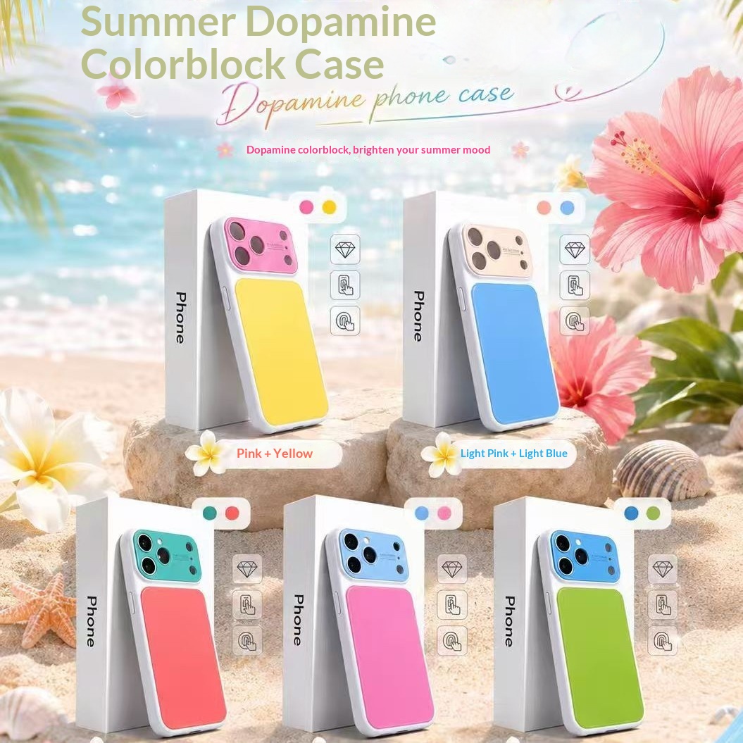 Summer Dopamine inspired Color block Phone Case With A Large Window
