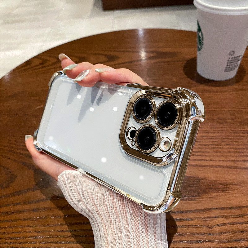 Four-corner Drop-resistant Phone Case Full Cover Transparent Electroplated Space…