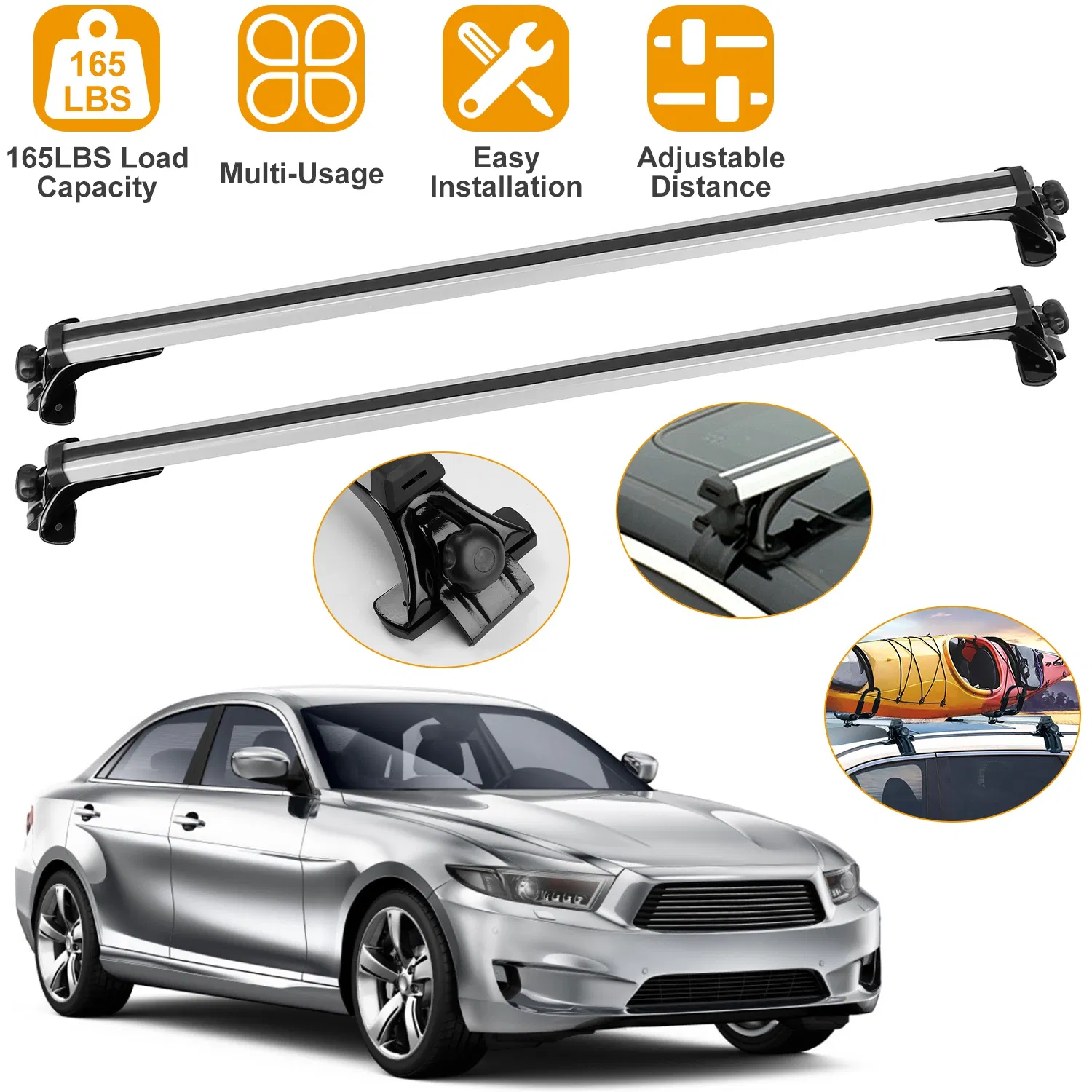47.24in Universal Top Roof Rack Cross Bar Cargo Carrier Aluminum Crossbar Rack w/ 165LBS…