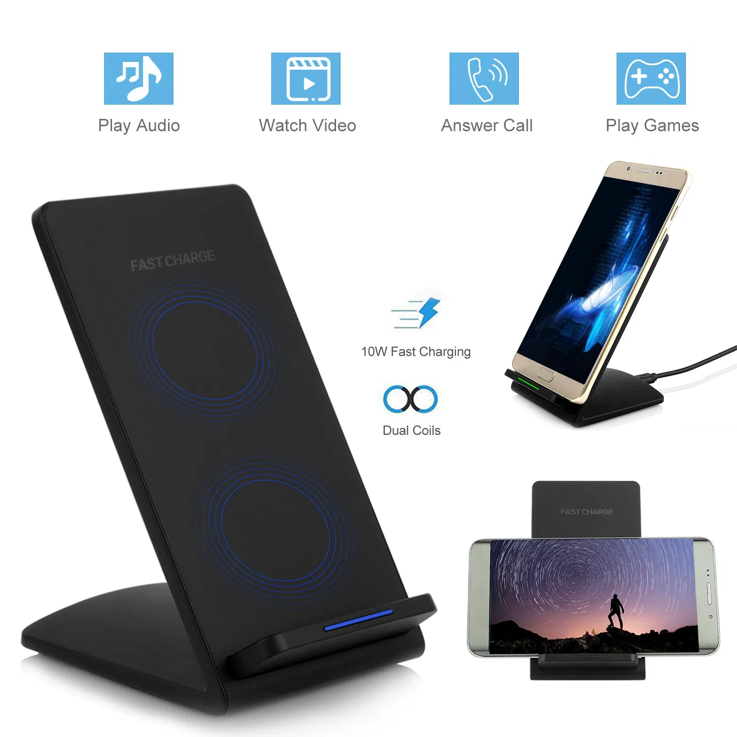 Qi Wireless Charger 10W Fast Charging Pad Stand Dual Coils Compatible with 7.5W 5W for…