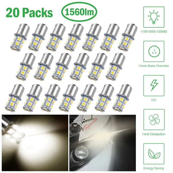 20-Pack 12V Car Light Bulbs 4500K 14MM Aluminum Alloy Turn Signal Light