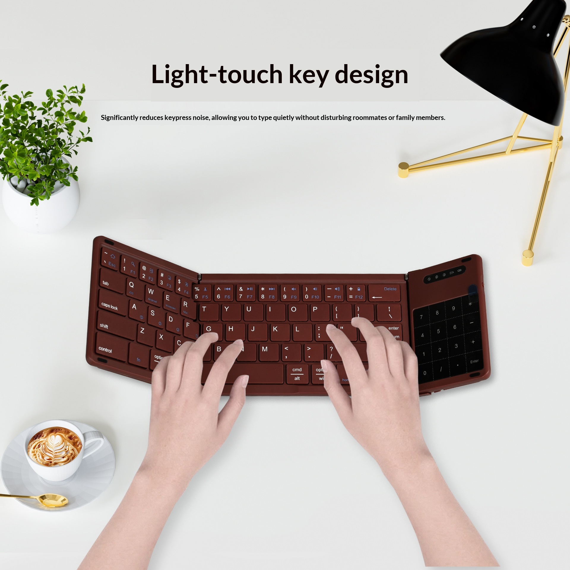 Wireless Foldable Bluetooth Keyboard With Numeric Touchpad For Phones Tablets And Laptops