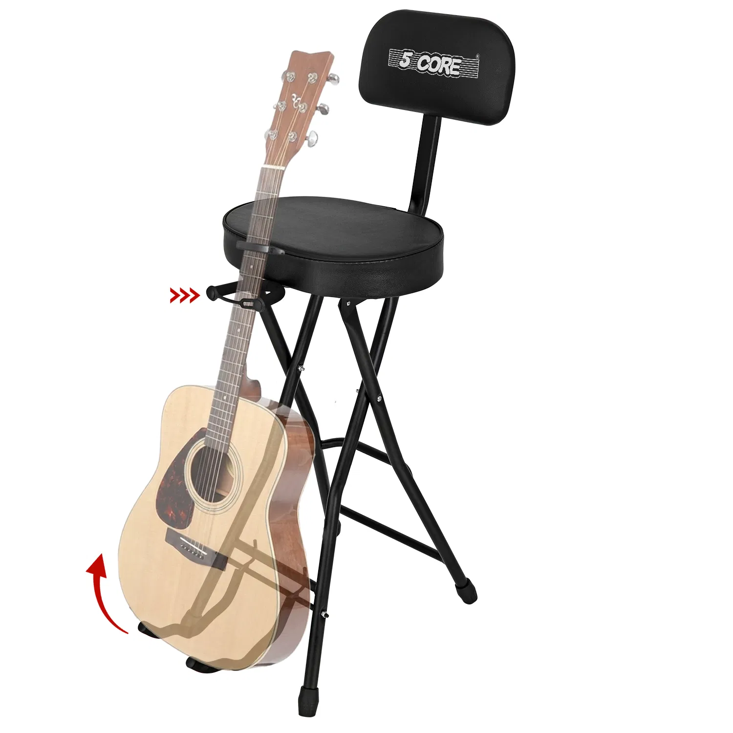 5Core Guitar Stool 3.15" Padded Chair w Backrest Foldable Music Seat Built in Foot Rest…