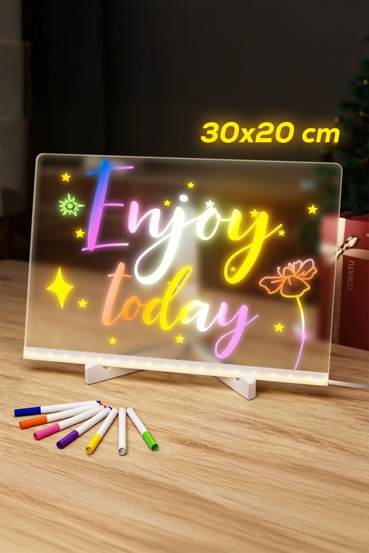 30 X 20 Cm LED Acrylic Message Board With 7 Colour Pens, USB Light Up Drawing Board And…